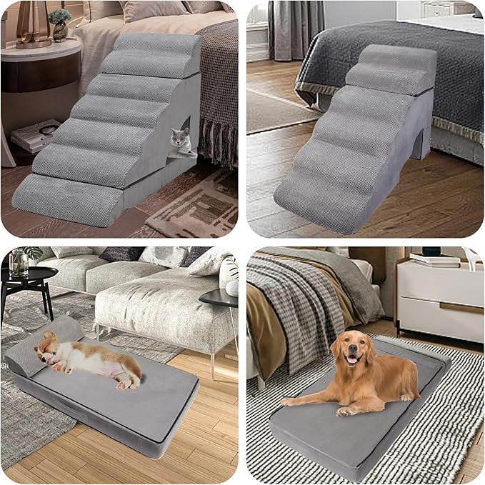 7Steps Dog Stairs & Steps for High Beds 30-36 inches High Tall, LitaiL Pet Stairs/Steps for High Beds 34 inch High for Small Large Dogs, Non-Slip 7 Steps Dog Ramps for Old Dogs/Cats