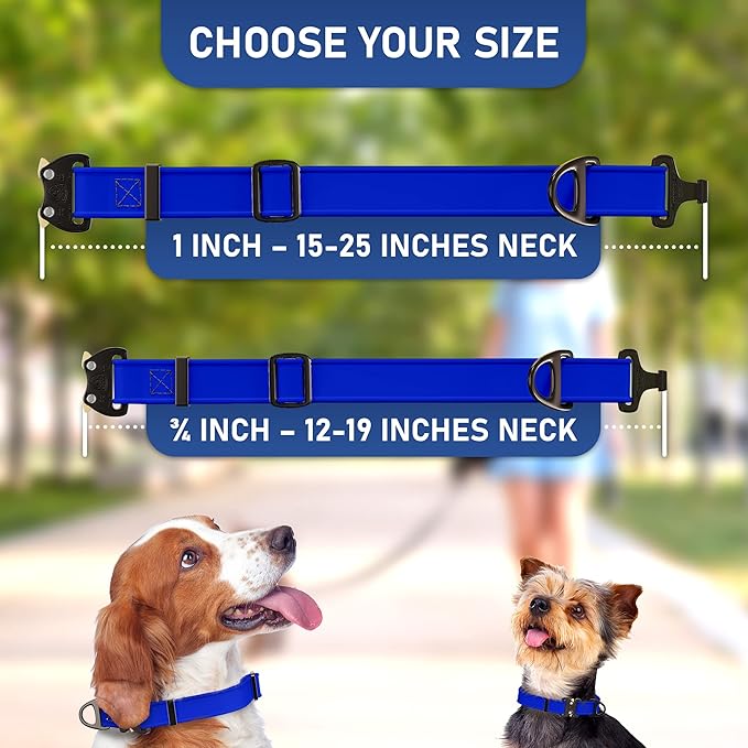 Biothane Dog Collar with Cobra Buckle - Made in USA - QR Code Dog Tag ID Included - Adjustable Heavy Duty Dog Collars for Medium Large Dogs - Waterproof Military Grade Tactical Collar for Dogs