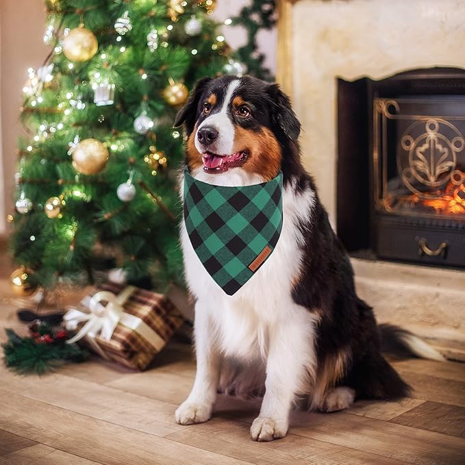 ADOGGYGO Christmas Dog Bandanas 2 Pack, Premium Cotton Fabric, Multiple Sizes Offered, Red Green Plaid Bandanas for Large and Extra Large Dogs (X-Large, Xmas)