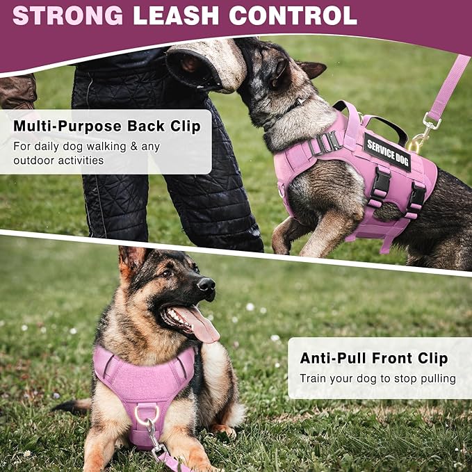 WINSEE Service Dog Vest Harness for Large Dog, Tactical Working MOLLE Vest with 10 Pet Patches, No Pull Heavy Duty Harness for Training Walking