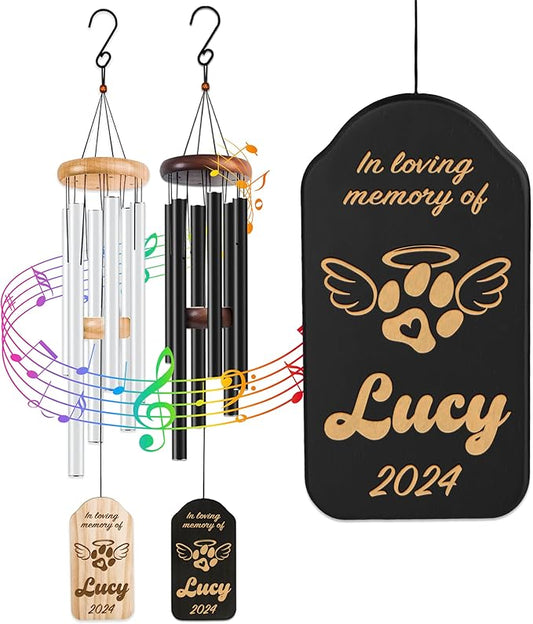 Personalized Dog Memorial Gifts for Loss of Dog Wind Chime w/Name & Date, in Loving Memory - Sympathy Gifts - 37" Custom Engraved Pet Memorial Wind Chime Gift - Black Color, D1