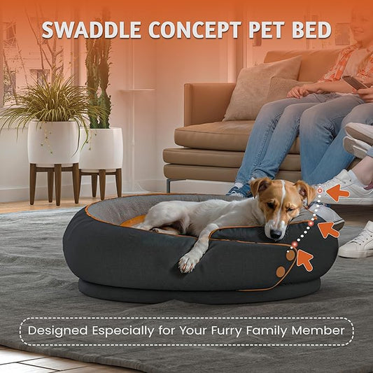 Round Orthopedic Dog Bed for Large Dogs, XL Foam Support Pet Bed with Soft, Comfortable Cushion for Anxiety Relief, Removable & Machine-Washable Cover, Cozy Sofa-Style Bed for Dogs