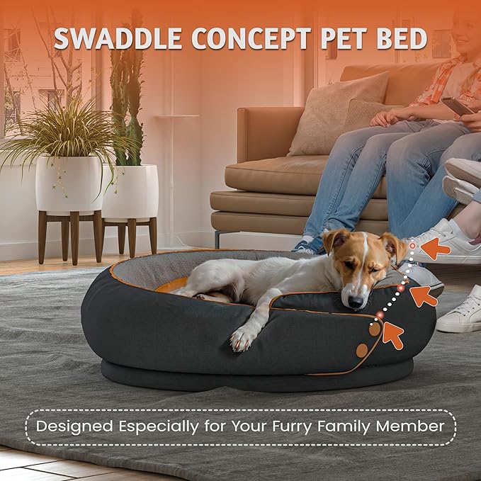 Round Orthopedic Dog Bed, Medium Pet Bed with Supportive Foam, Soft and Cozy Cushion for Anxiety Relief, Removable & Washable Cover, Comfortable Sofa-Style Bed for Dogs and Cats