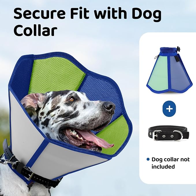 SUNFURA Dog Cone - Soft Cone for Dogs to Stop Licking, Dog Cones Recovery Collar Alternative After Surgery, Adjustable Pet E-Collar for Wound Healing, Blue Green Medium