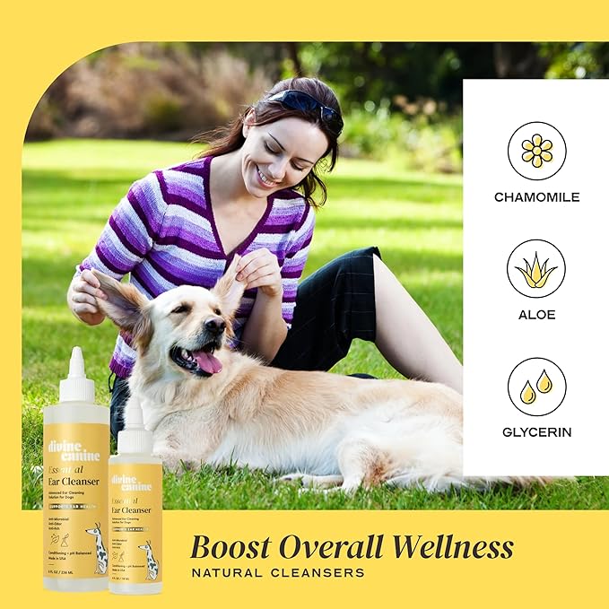 Dog Ear Cleaner - 8 Fl Oz of Dog Ear Wash - Drops to Dissolve Wax, Combat Odor, and Support Healthy Ears - Made with Chamomile, Honey, and Aloe - Made in The USA