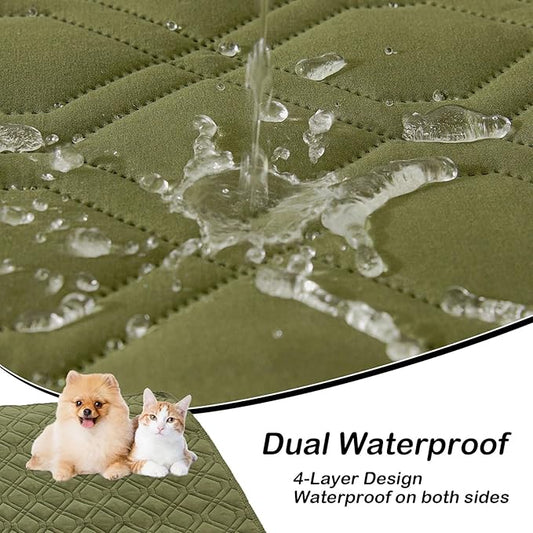 hyha Waterproof Dog Bed Blanket, Soft Pet Blankets, Waterproof Couch Cover for Dogs, Reversible Sofa Covers Washable for Furniture (82x102 Inch, Green/Navy Blue)
