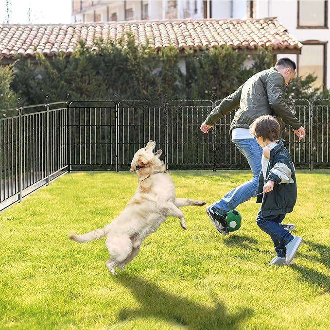 Dog Fence Outdoor 16 Piece Panels 47" Height, Square Steel Pipe with Reinforced Crossbars, Anti-Rust Heavy Duty Dog Playpen with Doors Portable for Yard RV Camping, Total 36FT, 103 Sq.ft, Snowy Black