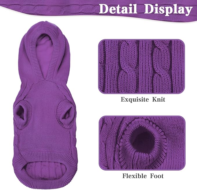 PUPTECK Winter Dog Cat Sweater Coat - Soft Cold Weather Clothes Knitwear for Kitties & Small Dogs Indoor Outdoor Walking Warm, Knitted Classic for Doggies Kitties Girls Boys, Purple S