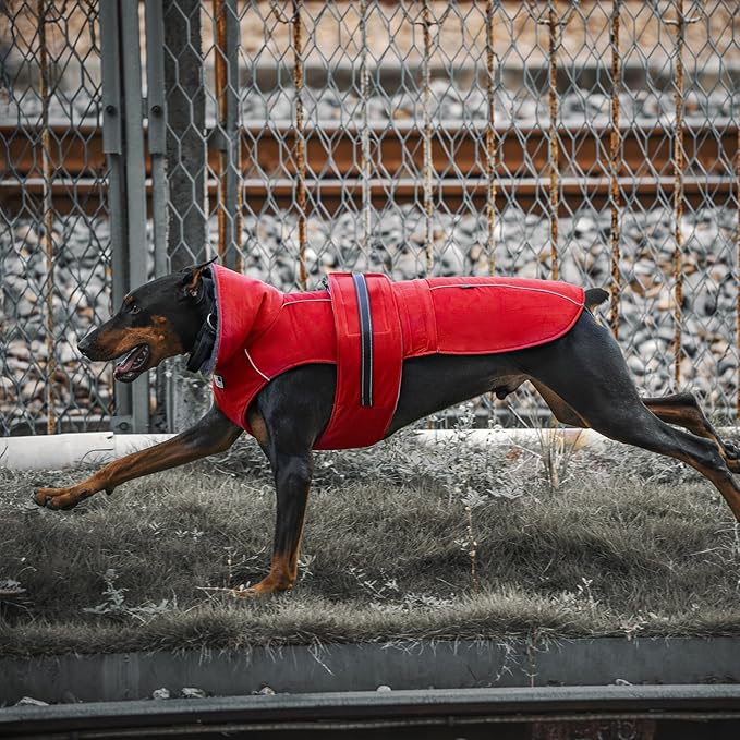 OneTigris Dog Coat Waterproof Dog Jacket with Adjustable Buckle Hook & Loop Windproof Cold Weather Coats for Small Medium Large Dogs (Red, Large)