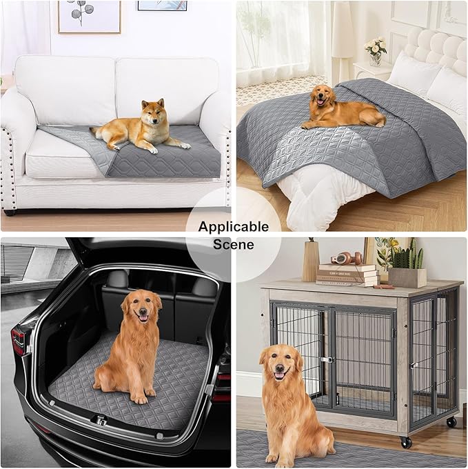 Smiry Waterproof Dog Blanket, 82x102 Inch Soft Pet Bed Cover Reversible, Washable Sofa Couch Furniture Protector for Small Medium Large Dog Puppy Cat, Geometric, Grey/Light Grey