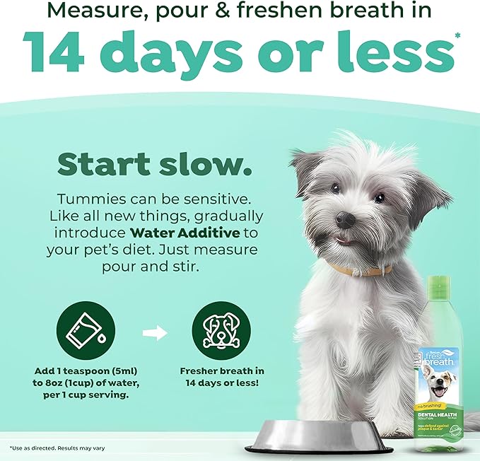 TropiClean Fresh Breath Water Additive for Dogs, Dog Breath Freshener & Teeth Cleaning Solution, No Toothpaste or Toothbrush Required, 16 oz, 3 Pack