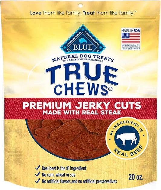 Blue Buffalo True Chews Premium Jerky Cuts Dog Treats, Made in The USA with Natural Ingredients, Beef, 20-oz Bag