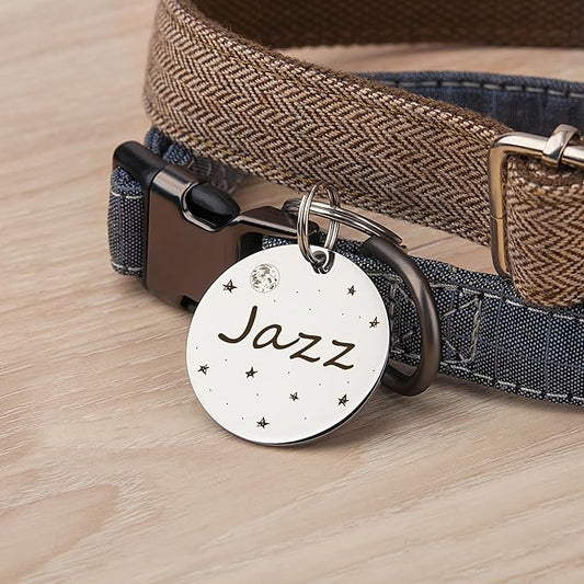 Anavia Small Size Dog Cat ID Tags, Small/XS Personalized Color Plated Stainless Steel Puppy Kitten Name Tags, Customized Engraved Nameplate Pet Collar Tag (Purple, Round)