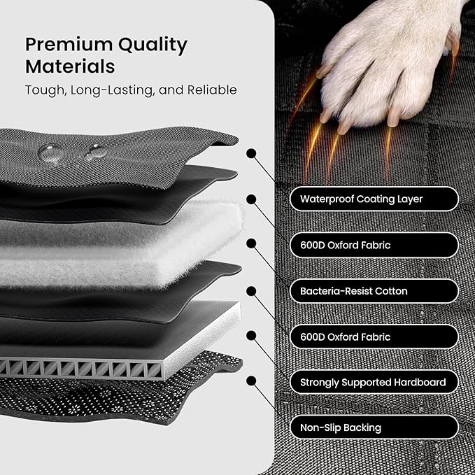REEVAA Dog Car Seat Cover for Back Seat, Hard Bottom Dog Hammock, Pet Bed Extender for 2-4 Large/Medium Dogs, Ruff Waterproof Seat Protector, Rover Universal L Size for SUV Medium Truck, Black+Orange