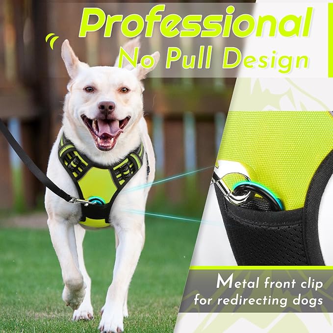 Eagloo Dog Harness for Large Dogs, No Pull Service Vest with Reflective Strips and Control Handle, Adjustable and Comfortable for Walking, No Choke Pet Harness with 2 Metal Rings, Green, XL
