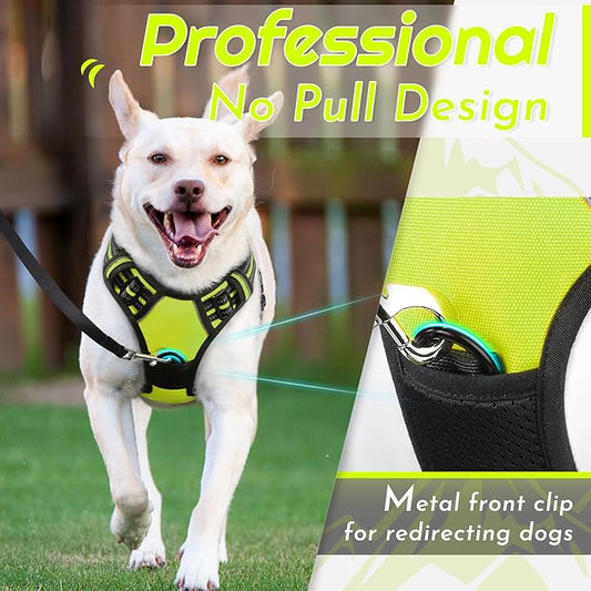 Eagloo Dog Harness for Large Dogs, No Pull Service Vest with Reflective Strips and Control Handle, Adjustable and Comfortable for Walking, No Choke Pet Harness with 2 Metal Rings, Green, XL