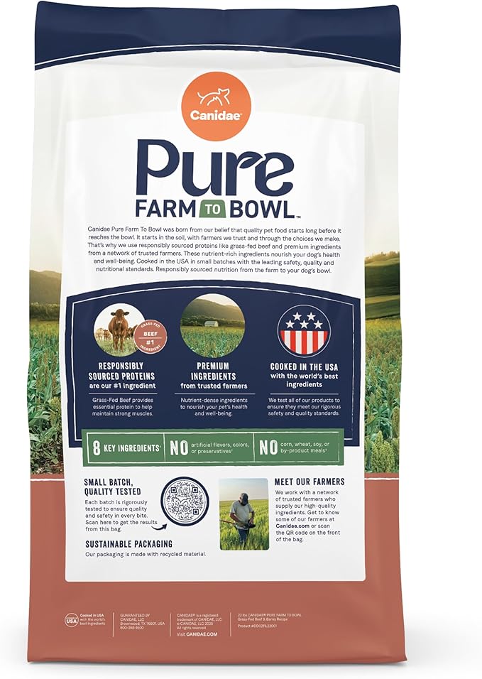 CANIDAE Pure Farm to Bowl Grass-Fed Beef & Barley Dry Dog Food, Adult, 4lb