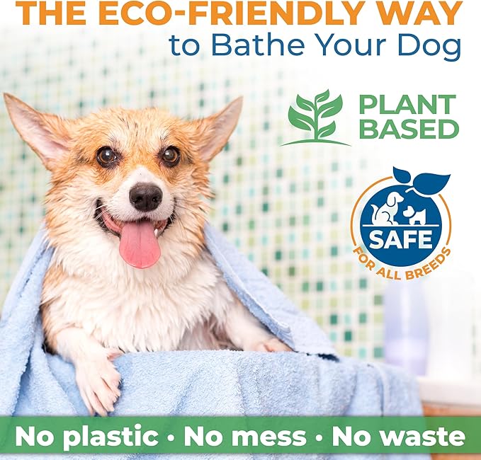 Gull Living 32 Washes Dry Shampoo Sheets for Dogs and Puppies - Water Activated Hypoallergenic Dog Shampoo Sheets - Lick-Safe, Tear-Free, Plant-Based Formula - Portable & Travel-Friendly, Easy to Use