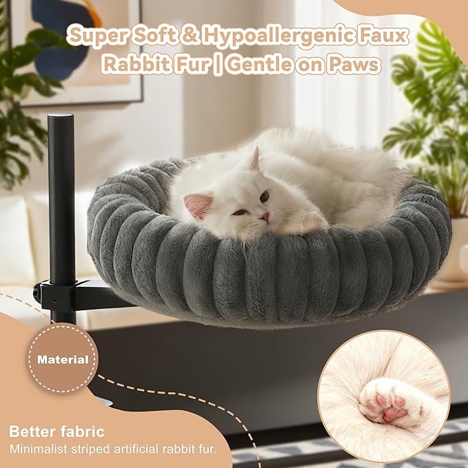 Dogpals 360° Rotating Cat Bed for Desk, Height Adjustable Cat Perch with Semi-Enclosed Design & Removable Cushion, No-Drill Clamp fits up to 1.18" Desk, Supports 9lbs for Office, Gaming Table