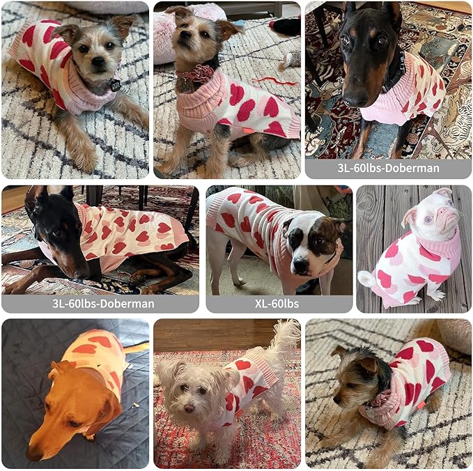 KYEESE Dog Sweater with Leash Hole Dog Sweaters Red Heart Pet Sweater,L