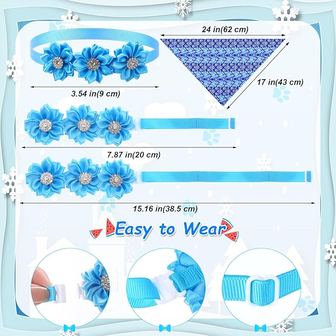 Reginary 40 Pcs Winter Dog Bandanas Bulk Blue Snowflake Cat Bow Ties Collars Adjustable Winter Wonderland Dog Collar with Bow Kerchief Bibs Set for Small Medium Pet Costume Grooming Accessories
