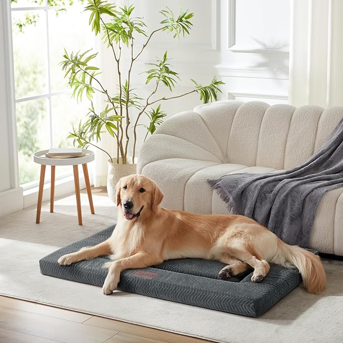 WESTERN HOME Dog Bed for Crate, High Resilience Foam Dog Crate Mat Kennel Pad with Soft Wavy Plush Comfortable Anti-Slip Washable Bed for Large Medium Small Dogs & Cats