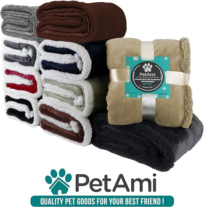PetAmi Dog Blanket for Bed, XL Pet Blanket Large Dogs, Fleece Furniture Couch Cover Protector Sofa Car Crate Kennel, Soft Sherpa Cat Throw Plush Reversible Washable, Twin 60x80 Dark Gray