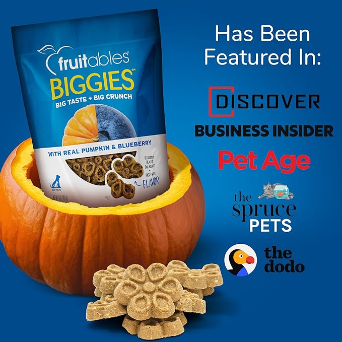 Fruitables Biggies Dog Biscuits, Pumpkin Treats for Dogs, Healthy Doggie Biscuits, Crunchy Treats, No Wheat, Corn or Soy, Made in The USA, Almond Butter and Coconut Flavor, 16oz