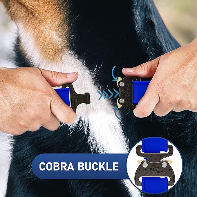 Biothane Dog Collar with Cobra Buckle - Made in USA - QR Code Dog Tag ID Included - Adjustable Heavy Duty Dog Collars for Medium Large Dogs - Waterproof Military Grade Tactical Collar for Dogs