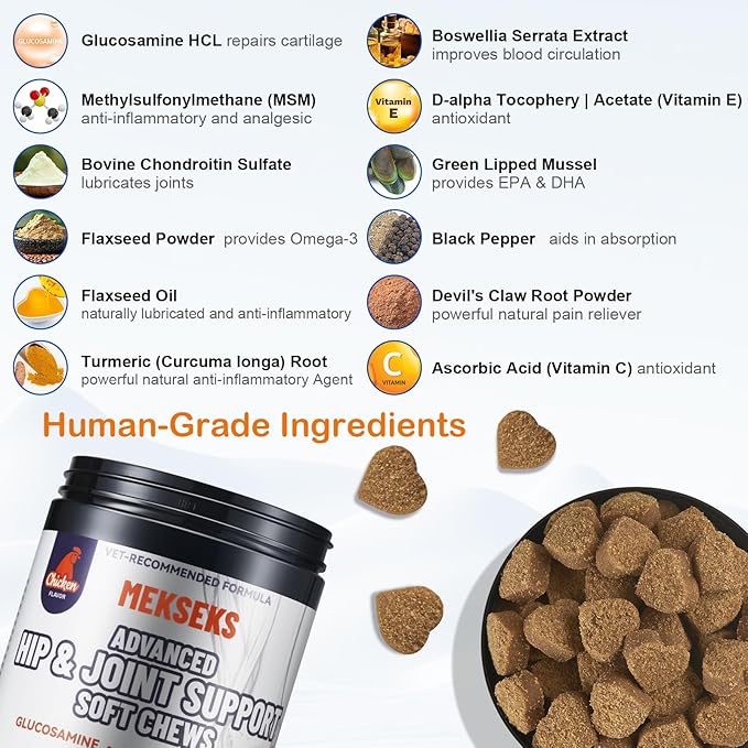 Advanced Dog Hip & Joint Supplement - 200 Soft Chews with Glucosamine for Dogs, Chondroitin, MSM, Turmeric & Green Lipped Mussel | Supports Mobility, Comfort & Cartilage Repair for Senior & All Breeds