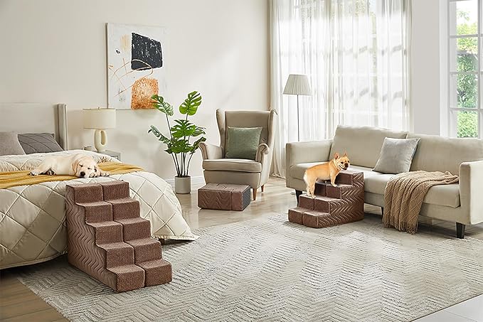 Dog Stairs for Bed, Dog Steps for High Bed, Pet Steps for Small Dogs and Cats, Non-Slip Balanced Pet Ramp Indoor (Brown, 22.5" H x 16" W x 30" L, 5)