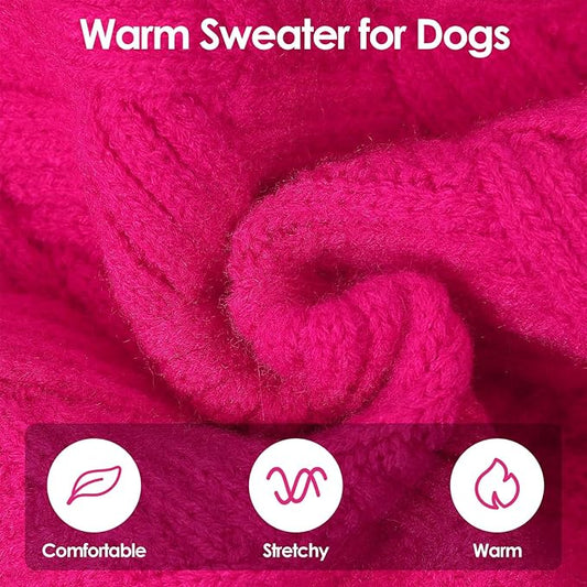 SUNFURA Dog Sweater, Christmas Sweaters for Large Dogs, Solid Color Dog Pullover for Fall Winter, Warm Sweatshirt Knit Turtleneck for Corgi, French Bulldog, Hot Pink L