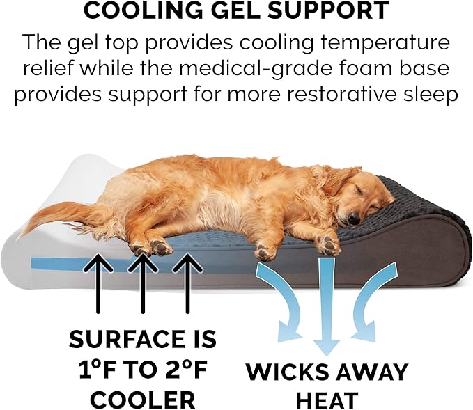 Furhaven Cooling Gel Dog Bed for Large Dogs w/ Removable Washable Cover, For Dogs Up to 150 lbs - Ultra Plush Faux Fur & Suede Luxe Lounger Contour Mattress - Chocolate, Jumbo Plus/XXL