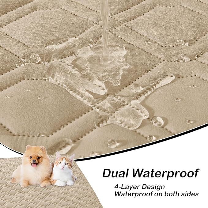 hyha Waterproof Dog Bed Blanket, Soft Pet Blankets, Waterproof Couch Cover for Dogs, Reversible Sofa Covers Washable for Furniture (82x82 Inch, Taupe/Beige)