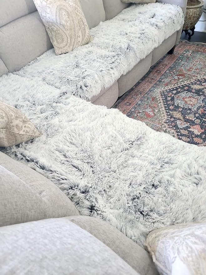Dogs/Cats Bed Mats, Dog Pad Washable Removable Couch Cover with Anti-Slip Back, Plush Long Fur Mat, Perfect for Small, Medium and Large Dogs.(Magic Gray, 30"x70")
