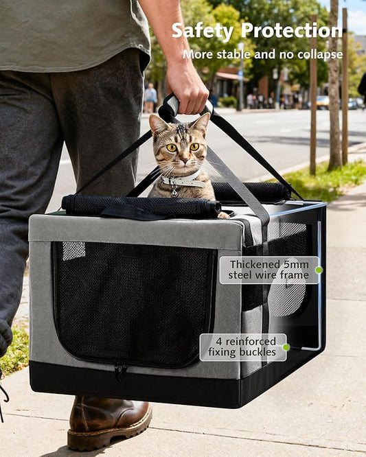 Pecute Cat Carrier for 2 Cats,Collapsible Soft Cat Carrier for Small to Medium Cat,can Hold 20lbs+ for Two Kitty Puppy,Stable and Secure Framework Design,Extra Large Dog Carrier for Travel,Gray