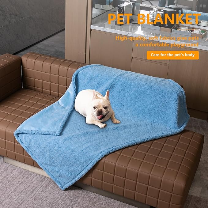 Waterproof Pet Blanket for Dogs Jacquard Fleece Blankets for Bed Cover Reversible Blue Fluffy Puppy Blankets Leakproof Sofa Couch Washable Cover Cat Doggie Blanket for Warm-Lake Blue,L