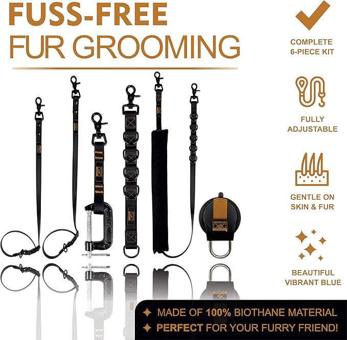 Prestige Elite - Grooming loops for Dogs, Groomers Helper, Grooming Loops for Pet Groomers Adjustable Bio Thane Dog Grooming Loop, Belly Strap, Grooming Noose, Waterproof Extension Strap & Suction Cup