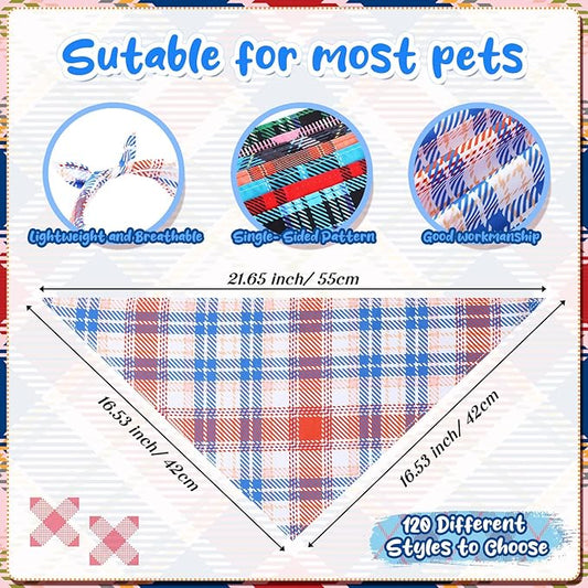 Amylove 120 Pcs Christmas Dog Bandanas Bulk Thanksgiving Day Holiday Triangle Dog Pack Puppy Kerchief Bandana Adjustable Pet Scarf for Pet Cat Costume Accessories Decor(Plaid)