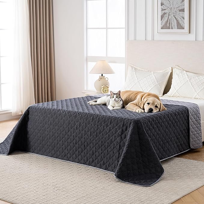 100% Double-Sided Waterproof Blanket, Couch Cover for Dogs Washable, Reversible Dog Bed Cover.(Dark＆Light Grey, 82 X 102 Inch - 1 Pack)