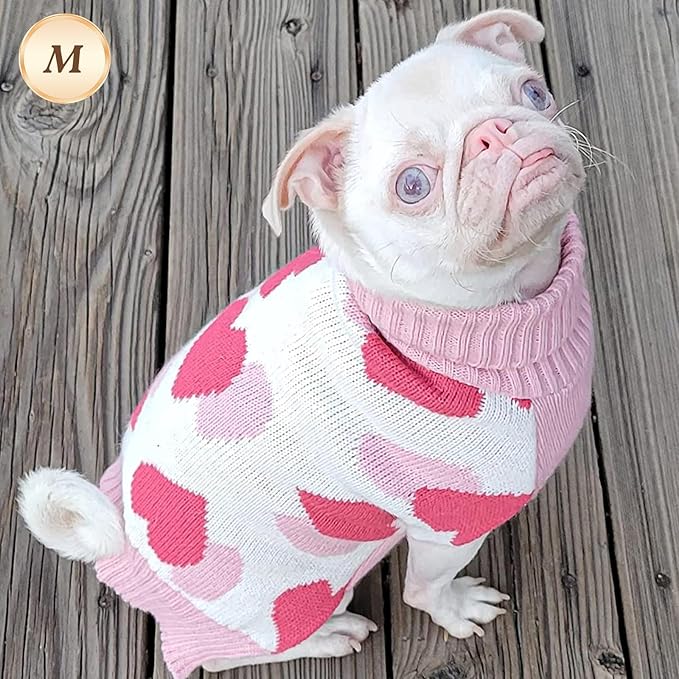 KYEESE Dogs Sweaters Small Dog Sweaters Red Heartwith Leash Hole Pet Sweater Pet Clothes,M