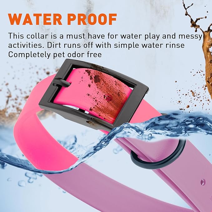 Dogline Biothane Coated Webbing Dog Collar with Black Metal Hardware: Durable Easy-Clean Everyday Collar for Dogs - Comfortable Adjustable Odor-Resistant Pet Collar, W1 x L22-25", Passionfruit Pink