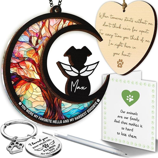 6" DIY Dog Angel Memorial Suncatcher, Engraved Pet Memorial Ornament, Pet Sympathy Keychain, Loss of Animal Sympathy Card, Rainbow Bridge Dog Loss Gift, My Favorite Hello Hardest Goodbye PS190