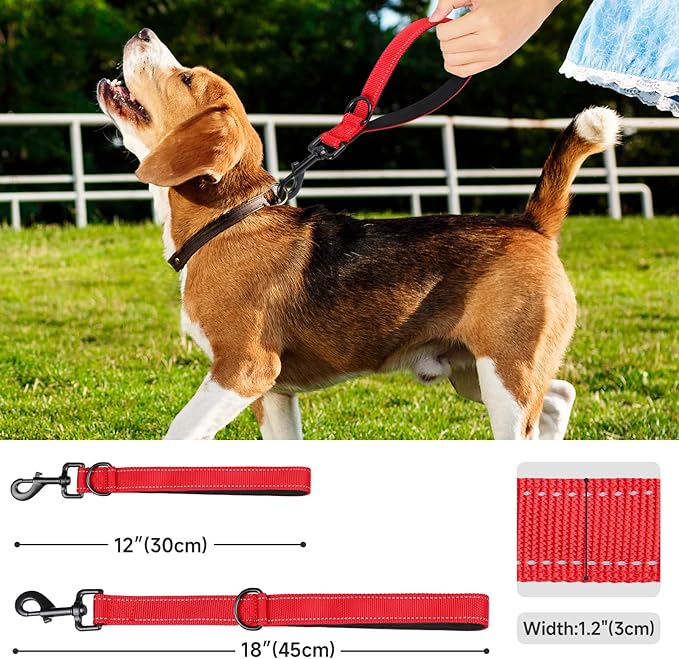 Dog Leash, Short Dog Leash, Leashes for Large Breed Dogs,Traffic Padded Handle- Reflective Training Lead, Perfect for Medium to Large Dogs(12 Inch, Red)