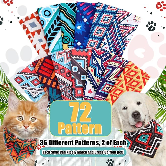 Amylove 120 Pcs Christmas Dog Bandanas Bulk Thanksgiving Day Holiday Triangle Dog Pack Puppy Kerchief Bandana Adjustable Pet Scarf for Pet Cat Costume Accessories Decor(Geometry)