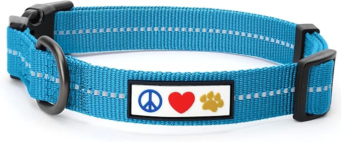 Pawtitas Recycled Dog Collar with Reflective Stitched Puppy Collar Made from Plastic Bottles Collected from Oceans Small Teal Turquoise Wave