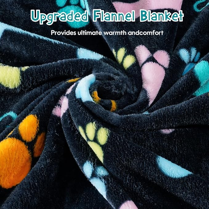 Rezutan Blanket for Large Dogs, Cat Flannel Washable Soft Pet Mat Throw Cover for Kennels-Beds, Sofas, Furniture Protection, Cute Paw Pattern, Black, 50x40 Inch