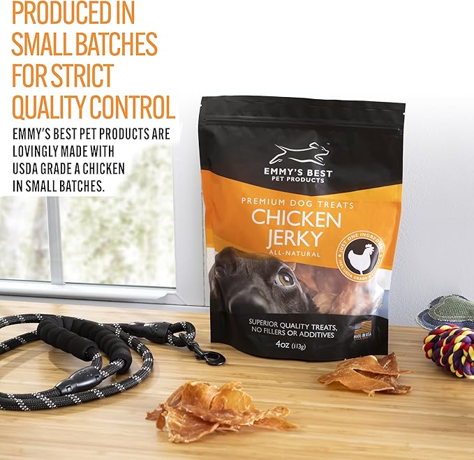 Emmy's Best EBPP Chicken Jerky Dog Treats Made in USA - 100% Natural Jerky Treats Made with Real Chicken for Medium Dogs, Large and Small Dogs - 4oz Bag
