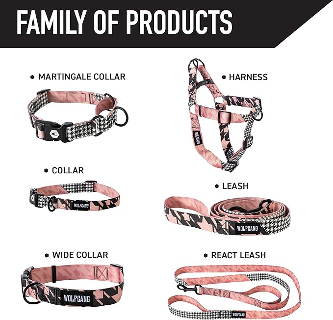 Wolfgang Heavy Duty, Adjustable Dog Collar with Quick Release Nylon Buckle for Walking & Training, HoundsPink Print, Small