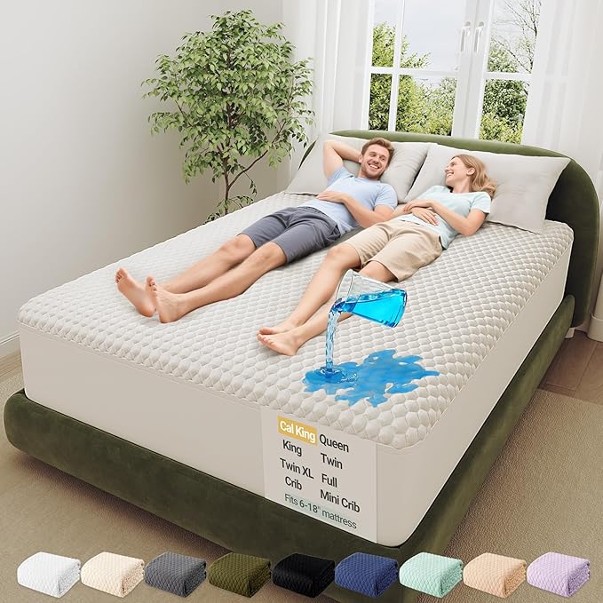 OhGeni 100% Waterproof Mattress Protector, California King Pad, Fits 6"-20" Mattresses Deep Pocket, Cooling for Taller Person, Breathable Fitted Sheets, Soft Bed Cover, Noiseless, Machine Washable